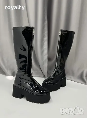 Ботуши на платформа - черен лак