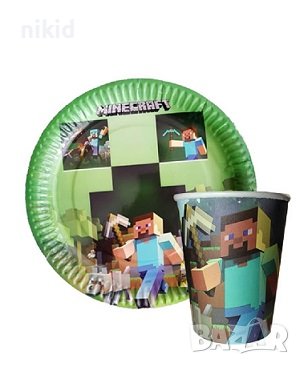 Minecraft Майнкрафт 8 бр големи парти чинии чинийки рожден ден, снимка 3 - Чинии - 40548828