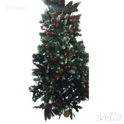 Изкуствена елха Luxury Diamond с червен глог и шишарки. , снимка 2 - Декорация за дома - 52905259