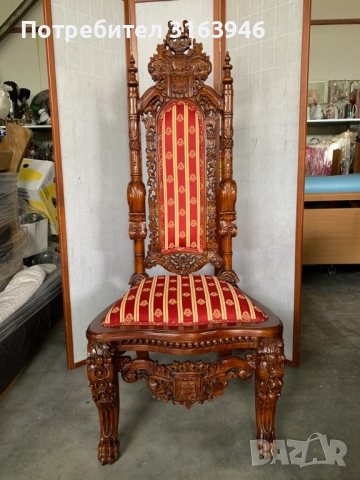 Антикварен трон,кресло,Барок ,комплект 4броя , снимка 5 - Дивани и мека мебел - 51718987