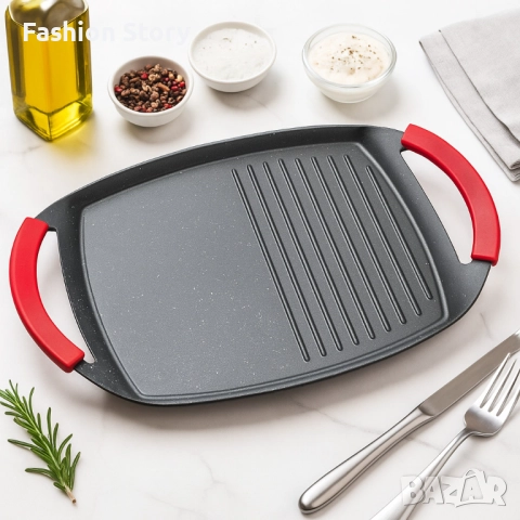 Грил плоча QUEEN ATG47M – 47 см с незалепващо покритие и двойна повърхност, снимка 4 - Съдове за готвене - 51848243