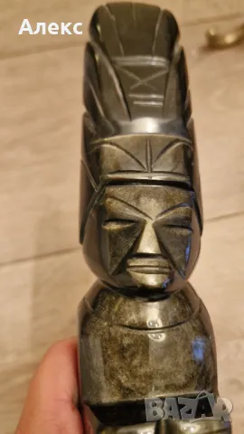 Винтидж скулптура на Инките, дялан камък– Обсидиан. 19в, снимка 3 - Антикварни и старинни предмети - 48429287