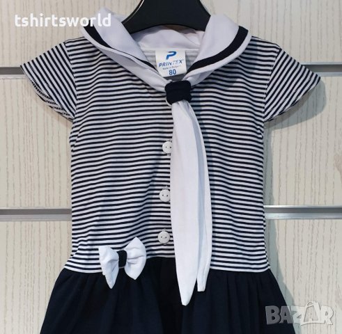 Нова детска рокля с моряшка вратовръзка, копченца и малка панделка от 6 месеца до 5 години, снимка 2 - Детски рокли и поли - 36970056