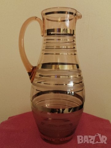Винтидж сервиз 6 чаши и кана, цветно стъкло със златни линии. , снимка 4 - Чаши - 43525177