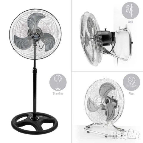 Вентилатор на стойка 18''Muhler FM-8138D 3в1, 70W, индустриален, на стойка, стена, под, снимка 3 - Вентилатори - 50622361
