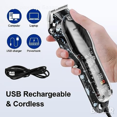 Нов Професионален Безжичен Комплект Машинки Тример за подстригване 10W, снимка 3 - Тримери - 43556757