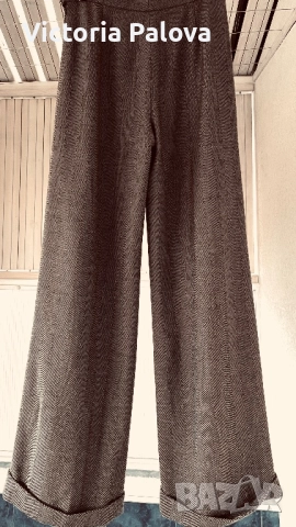 Луксозен вълнен панталон рибена кост с подплата  - премиум herringbone , снимка 6 - Панталони - 52486260