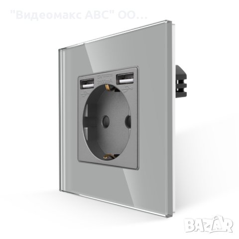 Ел.Контакт 16A, 2хUSB Type-A, комплект с кристална рамка, "LUX-ON" - БЯЛ, СИВ, ЧЕРЕН, снимка 3 - Ключове, контакти, щепсели - 40266529