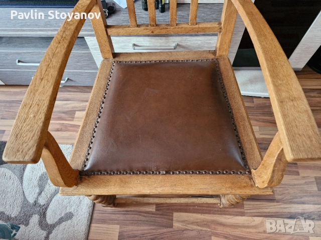 Голям старинен стол кресло с дърворезба , снимка 2 - Столове - 51941581