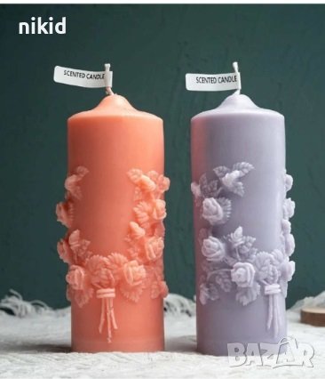 висок Цилиндър с венец розички силиконов молд форма за свещ гипс декор украса, снимка 2 - Корсети, бюстиета, топове - 43914997