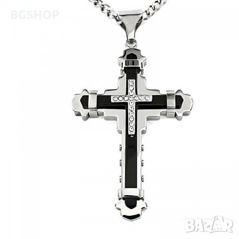Jesus Crystal Cross / Кръстче с камъни - Black / Silver