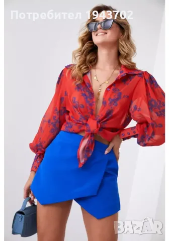 Ефирна дамска риза в червен цвят 1726 FASARDI, снимка 2 - Ризи - 47752149