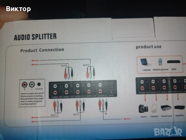 Аудио дистрибутор сплитер RCA L/R Aux Stereo , снимка 2 - Други - 52909100
