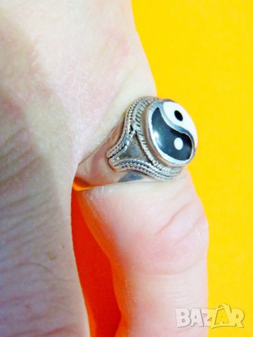 Старинен красив мъжки сребърен пръстен с символът Ин и ЯН  - Балансирай Енергиите в теб и бъди здрав, снимка 4 - Пръстени - 38604416