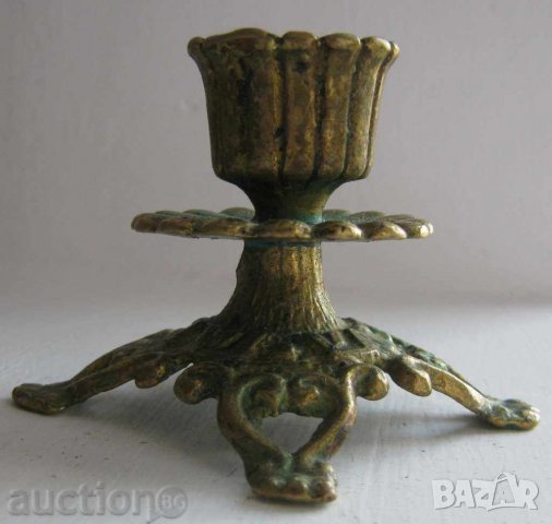 Свещници: Стар еврейски свещник Израел бронз патина, канделабра, морско конче елха