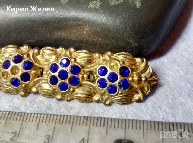 РАЗКОШНА СТАРА ФЛОРАЛНА АР НУВО СТИЛ БРОШКА с ФАСЕТИРАНИ КАМЪЧЕТА СИН ЦИРКОН 48830, снимка 6 - Антикварни и старинни предмети - 48734025