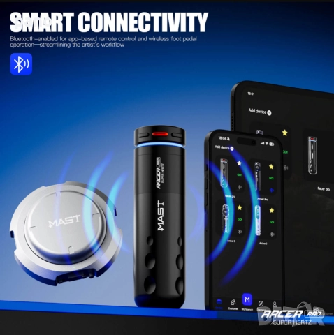 MAST Racer Pro super hertz tattoo kit Комплект за татуиране, с две батерии.Татуировки/татуси., снимка 3 - Друго оборудване - 52637497