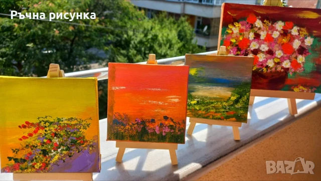 Малки рисувани картини с природа и море със статив , снимка 18 - Декорация за дома - 44423656