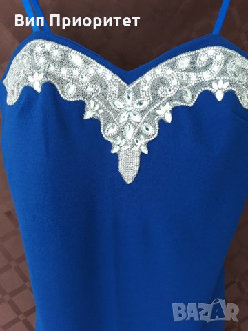 синя елегантна рокля с презрамки регулируеми, снимка 4 - Рокли - 34722081
