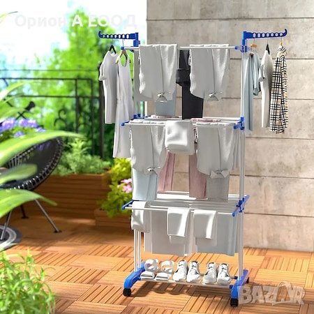 Компактен сгъваем хоризонтален сушилник за дрехи с колелца за лесно пренасяне на три нива 