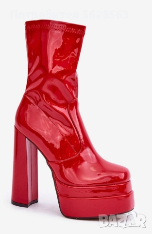 Червени лачени ботуши, снимка 3 - Дамски ботуши - 52894259