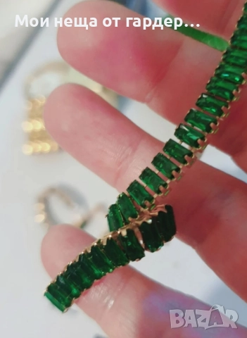 Гривна с кристали емералд .По голям размер, снимка 3 - Гривни - 52171367