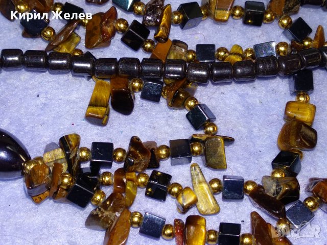СКЪПОЦЕННО АРТ КОЛИЕ от НАТУРАЛНИ КАМЪНИ ТИГРОВО ОКО и ШЛИФОВАН ХЕМАТИТ 34633, снимка 9 - Колиета, медальони, синджири - 39200422
