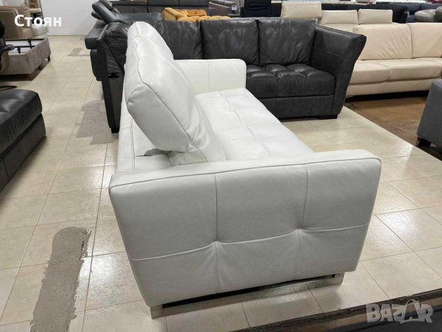 Бял кожен диван тройка "Marmont" - естествена кожа, снимка 4 - Дивани и мека мебел - 39944030