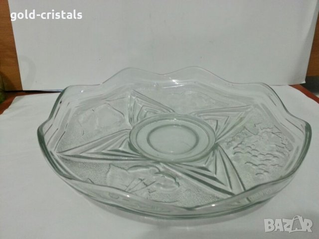 стар стъклен поднос фруктиера чиния плато ордьовър купа 