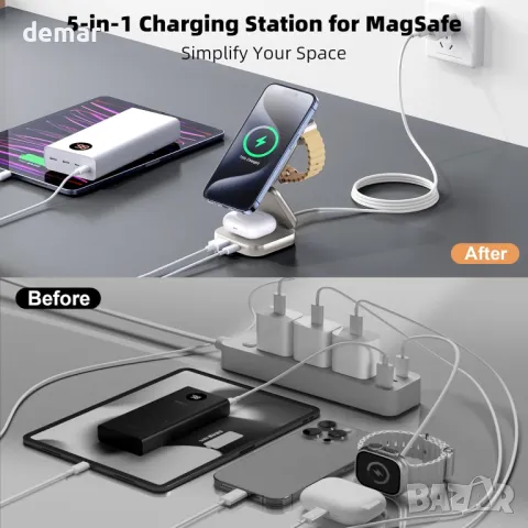 Безжична станция за зареждане AC Island 5 в 1, сгъваема стойка Mag-Safe (Titanium), снимка 4 - Безжични зарядни - 49096487
