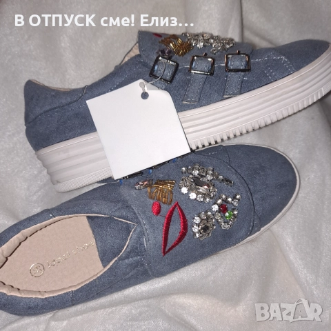 Нови гуменки тип велур с камъни, бродерия цветя, флорална апликация, снимка 6 - Маратонки - 51772212