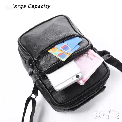 Мъжка универсална и голяма, работна кожена чанта /Черна естествена кожа!, снимка 5 - Чанти - 50096466