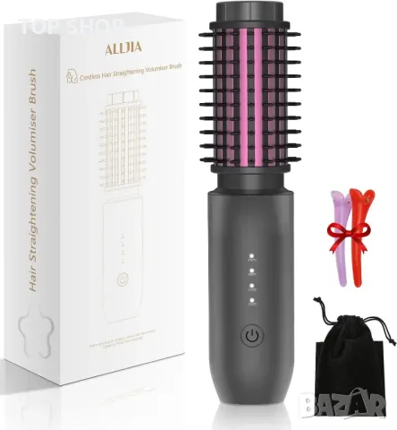 ALLJIA 2 в 1 безжична четка за къдрене и изправяне на коса, акумулаторна нагреваема преносима, сива, снимка 3 - Маши за коса - 49785438