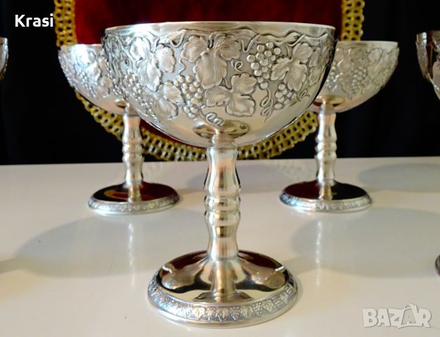 Посребрен сервиз чаши за вино,шампанско 2 бр. , снимка 3 - Антикварни и старинни предмети - 38273053