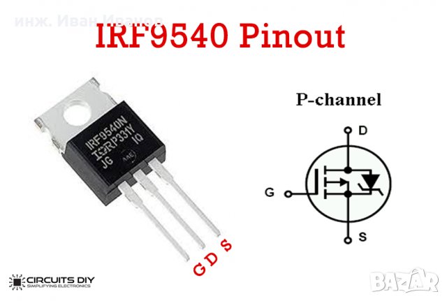 IRF9540N MOSFET-Р транзистор Vdss= -100V, Id= -23A, Rds=0.117Ohm, Pd=140W, снимка 2 - Друга електроника - 35561225