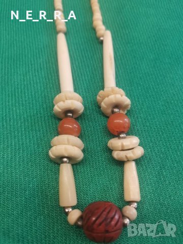 Старинен гердан от слонова кост и естествени камъъни, снимка 2 - Колиета, медальони, синджири - 38843206