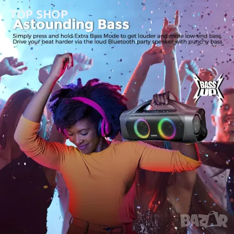 Bluetooth високоговорител TMECTO, 70 W, със стерео сдвояване/AUX/USB/Високоговорител, IPX7, снимка 4 - Bluetooth тонколони - 49937540