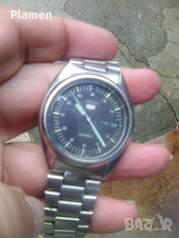 Механичен часовник Сейко - 5 с черен циферблат, снимка 1 - Мъжки - 43199676