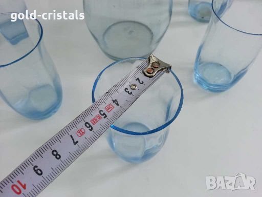 Ретро стъклени чаши и гарафа синьо стъкло, снимка 3 - Антикварни и старинни предмети - 22535327