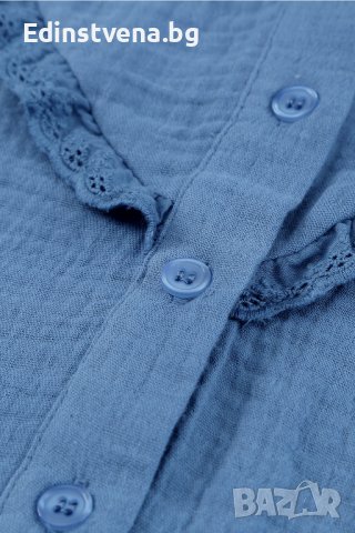 Дамска риза с дълъг ръкав и къдрички в син цвят, снимка 7 - Ризи - 40148800