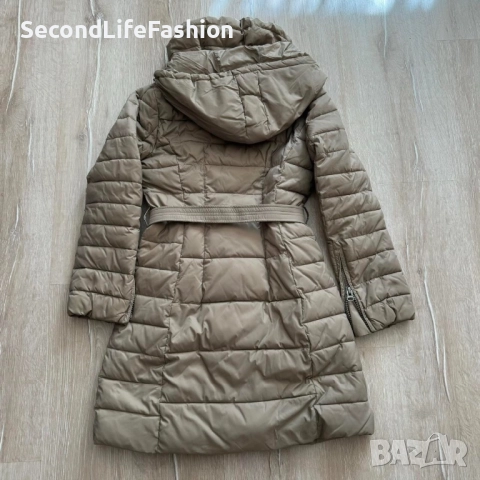 Дамско яке United Colours Of Benetton с качулка, размер UK М резедаво с колан, снимка 8 - Якета - 52858700