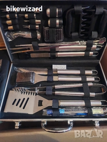 Комплект от 32 прибора за барбекю, комплект инструменти за грил от неръждаема стомана НОВО, снимка 6 - Барбекюта - 52546054