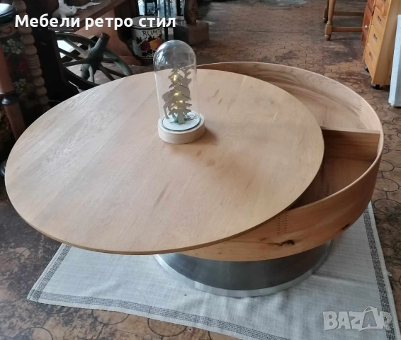 Кръгла холна маса с прибиращ се плот, вътрешен рафт и стабилна основа. , снимка 7 - Маси - 52169019