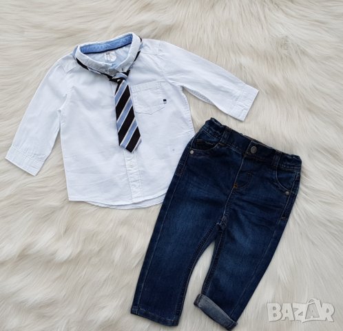 Детски официален комплект 6-9 месеца дънки риза и вратовръзка, снимка 12 - Комплекти за бебе - 40774830