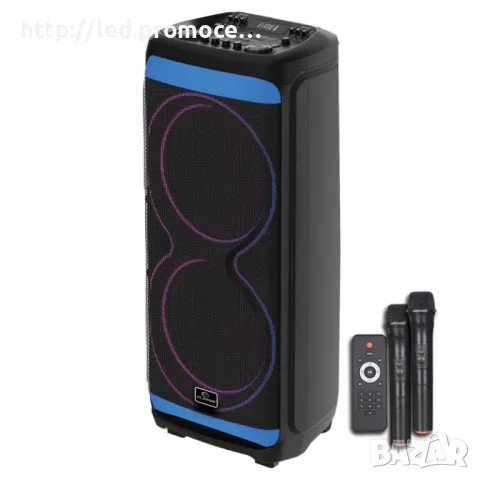 Тонколона EK-1299 XB,2x15" EXTRA BASS, 2400 W, 2 микрофона, LED осветена, На колелца за лесно пренас, снимка 3 - Караоке - 47952383