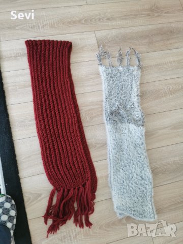 Топли пухени шалове за зимата!! 2 броя бяло и червено! , снимка 2 - Шалове - 38566448