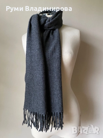 Мъжки, сив шал от 100 % агнешка вълна, снимка 2 - Шалове - 48627055