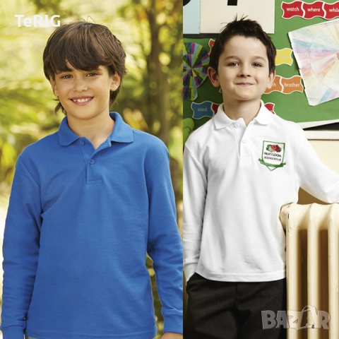 Детска поло тениска с яка дълъг ръкав