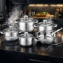 Комплект съдове за готвене 12 части Cheffinger, с индукционно дъно и стъклени капаци , снимка 4
