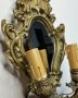 Много красив масивен бронзов аплик за стена с огледало и две крушки тип свещи , снимка 6